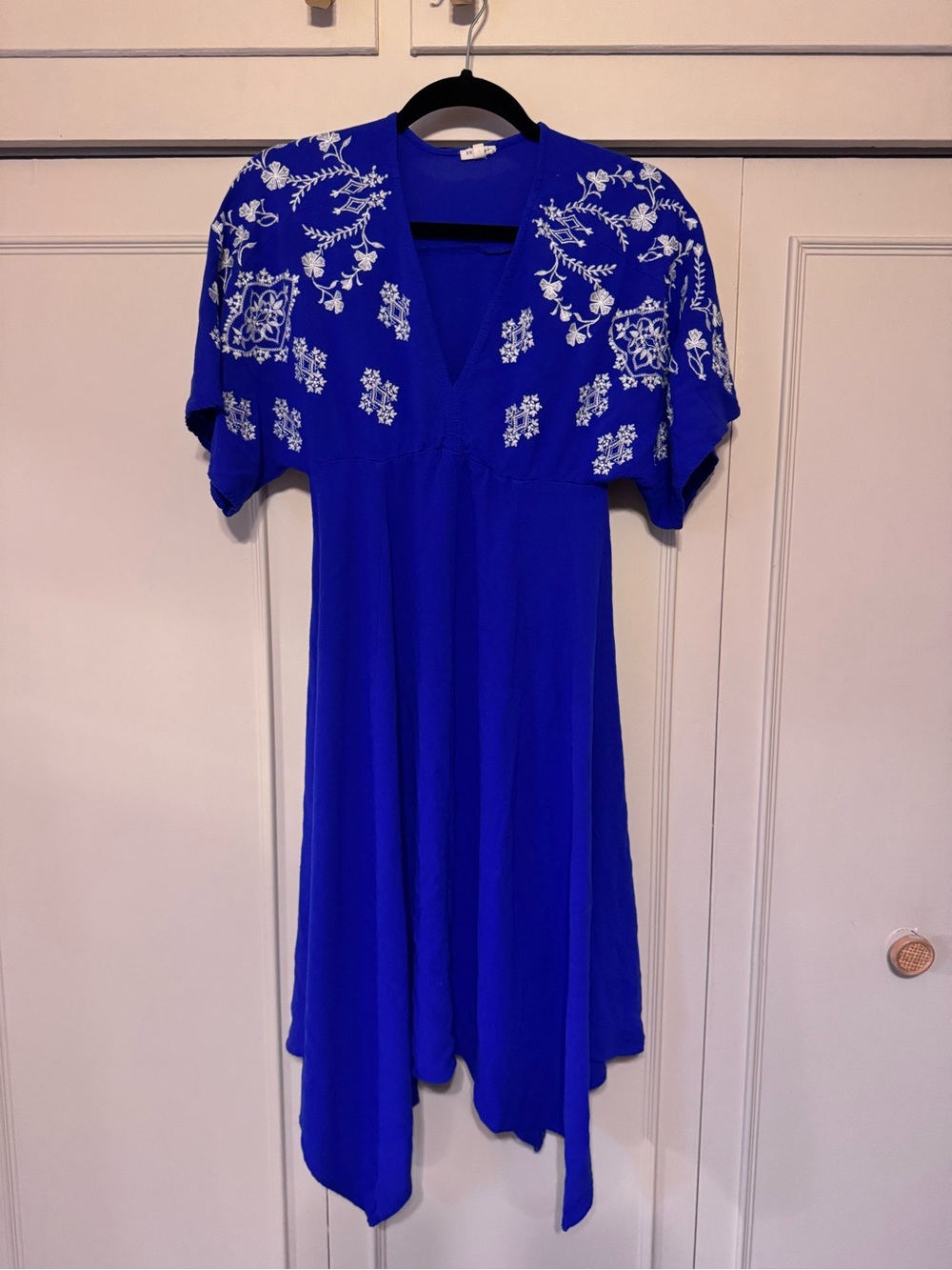 Embroidered V-Neck Royal Blue Dress